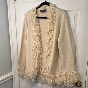 ANTHROPOLOGIE Sunday in Brooklyn Ivory Fringed Textured Cardigan One Size